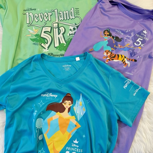 Disney Tops - RunDisney Princess 10K & 5K Run T-Shirts - Green, Purple, Blue - Bundle Set of 3